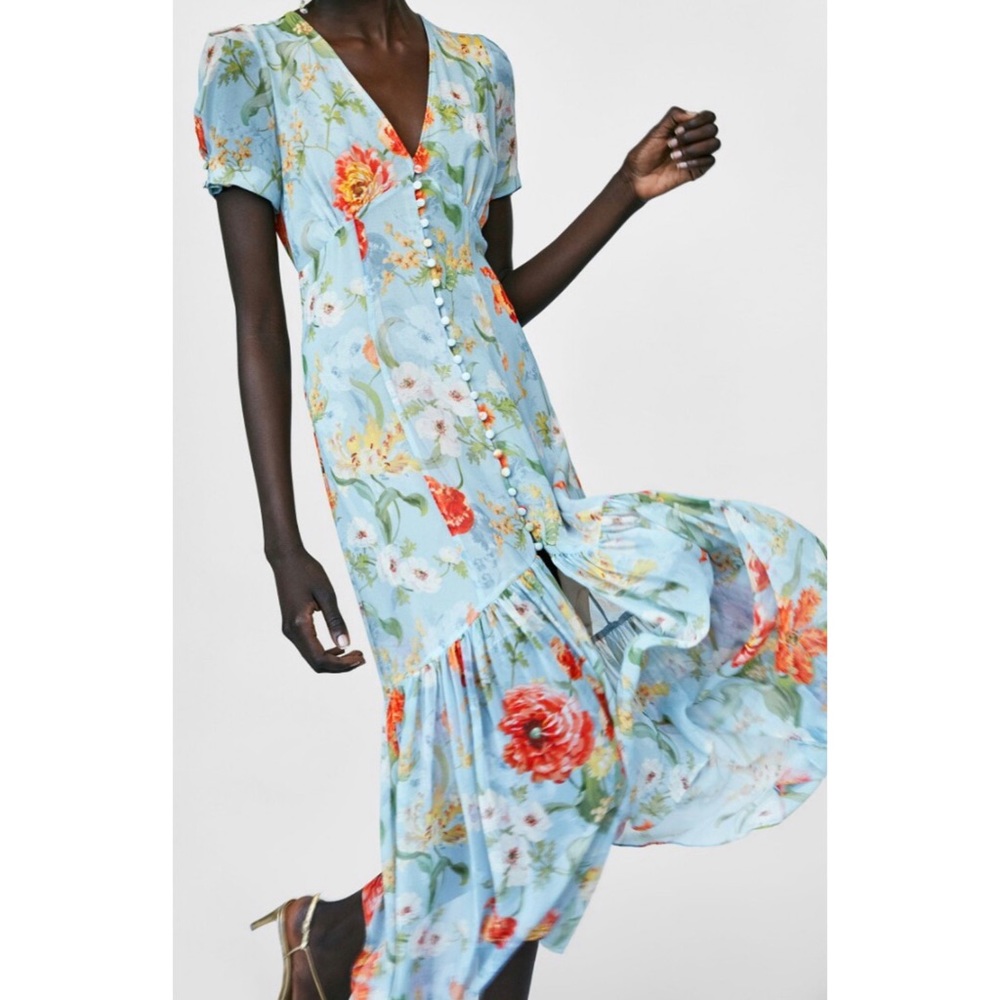 ISO!!!! ZARA FLORAL BLUE MIDI DRESS